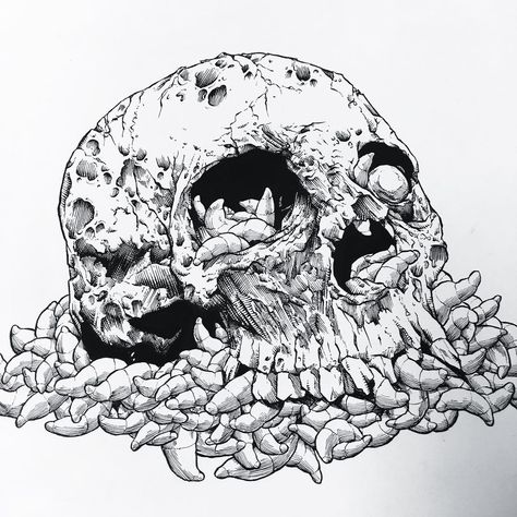 Standard issue skull full'a maggots for @brutalglass. Coming to a bong near you soon! #art #illustration #drawing #penandink #heavyhand… Maggot Drawing, Scary Mushroom Drawing, Creepy Mushroom Drawing, Overgrown Skull Drawing, Weird Skull Drawings, 2020 Design, Land Art, Learn To Draw, Painting Tutorial