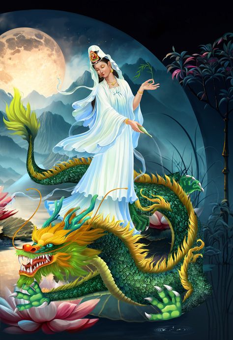 Quan Yin ridding dragon Quan Yin Dragon, Kwan Yin Tattoo, Guan Yin Tattoo, Kwan Yin Goddesses, Guanyin Goddesses, Bodhisattva Guanyin, Buddha Doodle, Dragon Wallpaper, Quan Yin