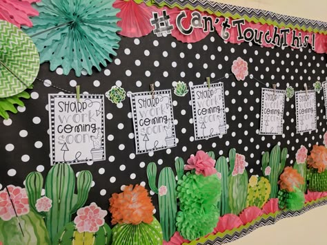 Bulletin Board Succulent, Llama And Cactus Classroom Theme, Cactus Bulletin Board Ideas, Cactus Bulletin Board, Succulent Classroom, Cactus Classroom Decor, Llama Classroom, Absent Work, Spring Classroom Door