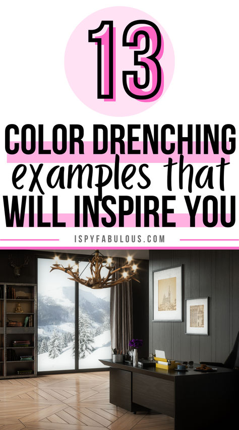 Color drenching is everywere! Get inspired by these gorgeous examples of how to use color drenching in different spaces. See the different effects color drenching can have on a space, depending on how much natural light your room has and what tone or color you choose. Click on the link to head to the blog post. Color Drenched Rooms, Color Drenched Room, Rooms Painted All One Color, Color Saturated Room, Color Drenching Living Room, Color Drenching Interiors, Color Drenching Bedroom, Piano Room Design, Color Drenching