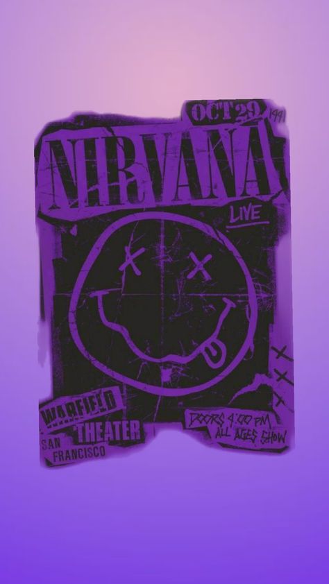 smells like teen spirit 😋 #nirvana #smellsliketeenspirit #purple #aesthetic #fyp Y2k Wall Collage, Nirvana Wallpaper, Nirvana Poster, Black And Purple Wallpaper, Printable Wall Collage, Pastel Poster, Music Poster Ideas, Purple Vibe, Emo Wallpaper