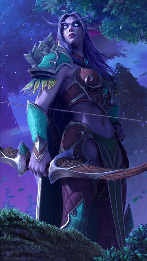 Night Elf Art, Fantasy Archer, Nature Elf, Fantasy Flag, Tyrande Whisperwind, World Of Warcraft 3, Night Elves, World Of Warcraft Game, Warcraft Game