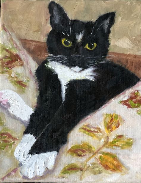 Two Cats Painting, Painting Ideas Cat, Grey Cat Painting, Black And White Cat Painting, Tuxedo Cat Drawing, Black And White Cat Art, Pastel Kitty, Tuxedo Cat Art, Cats Painting