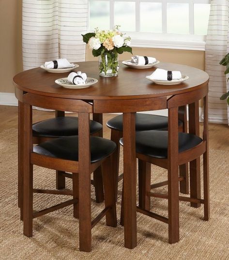 Twenty dining tables that work great in small spaces - Living in a shoebox Round Dining Table Sets, Round Kitchen Table, Small Kitchen Tables, Set Meja Makan, Round Dining Room, Round Dining Set, Table For Small Space, Dining Room Table Set, Small Dining Table