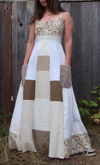 White Patchwork Dress, Patch Work Dress Designs, Lace Patchwork Dress For Dress-up, Cute Patchwork Dress For Dress-up, Feminine White Patchwork Dress, Summer A-line Patchwork Dress, Patchwork Dress Diy, Fitted Hippie Dress With Patchwork, Patch Work Dress