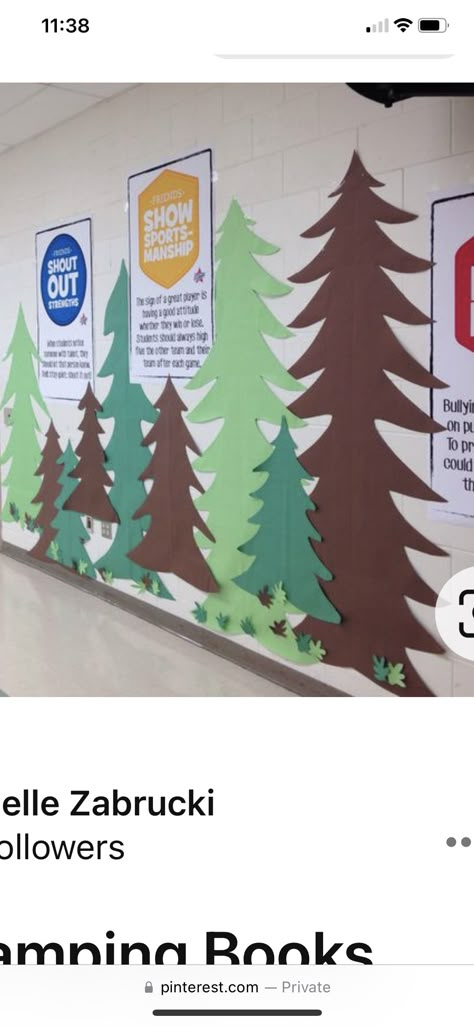 Camping School Decorations, Forest Theme Classroom Bulletin Boards, Bulletin Board Trees, Forest Bulletin Board Ideas, Camp Classroom Theme, Classroom Forest Theme, Nature Bulletin Boards, Forest Bulletin Board, Wildlive Vbs