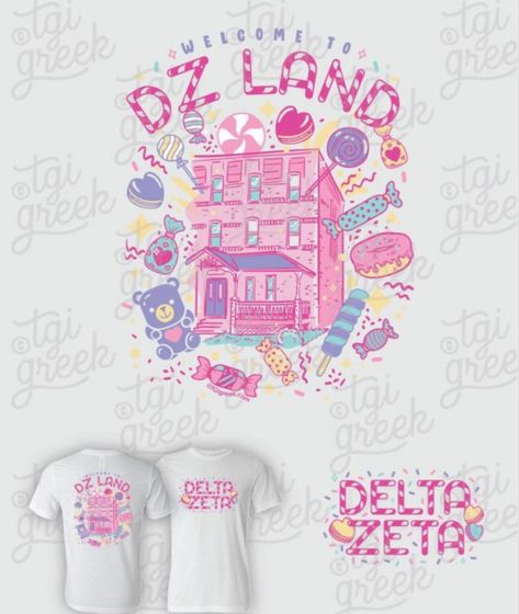 Candyland Shirts Design, Sorority Mixer Themes, Sorority Social Themes, Mixer Themes, Phi Mu Shirts, Sorority Tshirt Designs, Panhellenic Recruitment, Sorority Socials, Kappa Delta Chi