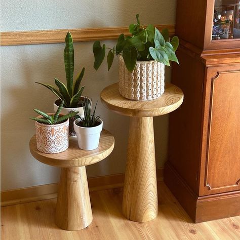 Coffee Table Walnut, Walnut Side Table, Indian Room, Indian Room Decor, Walnut Side Tables, Mushroom Coffee, Plant Table, Wooden Side Table, Walnut Coffee Table