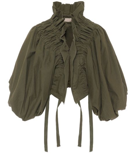 Dries Van Noten 2020, Carhartt Denim Jacket, Green Khaki Jacket, Ruffle Jacket, Ruffled Collar, Ruffle Collar, Puffed Sleeves, Dries Van Noten, Looks Style