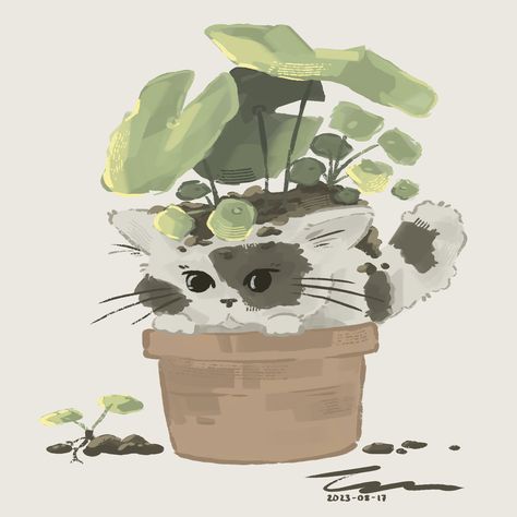 I did not have a lot of inspiration today, so I decided to draw a cat in a pot! Which is a combination of the things that I like to draw when bored, cats and plants. I have been trying to figure out my art style, which I have considered even harder when drawing digitally. But I downloaded and tried a few new brushes today, and I liked some of them. So at the end I am slowly getting there, and I think this piece is a bit closer to my imagination. I hope you like it :) Plant In A Pot Drawing, Plant Pot Drawing, Bucket Drawing, Cat And Plants, Draw When Bored, Hard Drawings, Draw A Cat, My Art Style, Cat Drawings