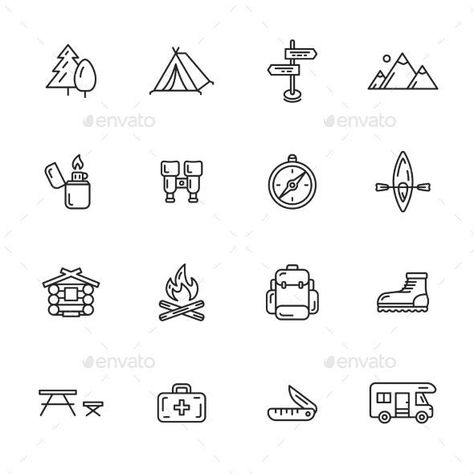 Camping Tattoo, Camping Icons, Zelt Camping, Camp Logo, Camping Bedarf, Tree Icon, Doodle Icon, Travel Icon, Sign Post