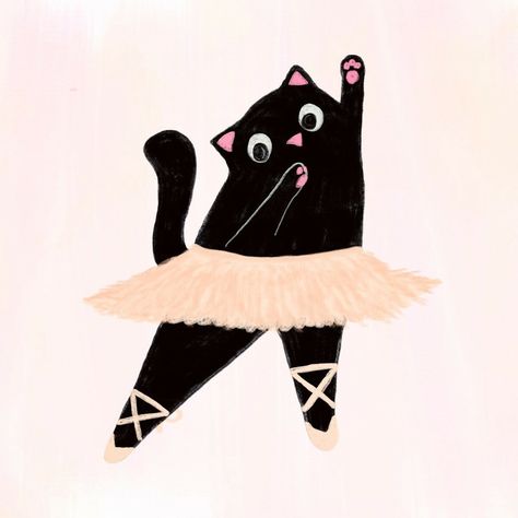 Cat Ballerina, Ballet Illustration, Ballerina Illustration, Cat Doodles, Ballerina Drawing, Cat Stamp, Cat Doodle, Cat Vector, Dancing Cat