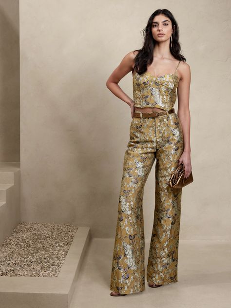 Eclat Wide-Leg Pant | Banana Republic Cocktail Party Outfit Pants, Wedding Guest Pants, Modern Blouse Designs, Brocade Dresses, Cocktail Attire, Dress Indian Style, Beautiful Blouses, Fit N Flare Dress, Winter Fashion Outfits