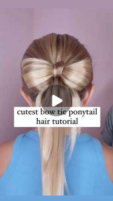 2 Hair Tie Hairstyles, Hair Tail Ideas, Easy Bow Hairstyles, Bow Tie Hairstyle, Bow Pigtails, Easy Pretty Braid Hairstyles, Bow Ponytail Hairstyle, Bow Tie Hair Hairstyles, Ponytail Bow