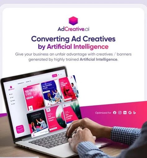 Adcreative is an AI-powered marketing tool that makes it easy to create stunning visuals for your ads and social media posts. With Adcreative , you can quickly create professional-looking visuals without any design experience. Simply select a template, upload your own images or videos, and add your text. Adcreative. will then generate a high-quality visual for you in seconds. Creative Banners, Graphic Design Ads, Social Media Poster, Color Picker, Ad Creative, Social Media Banner, Creative Posters, Creative Ads, Ads Creative