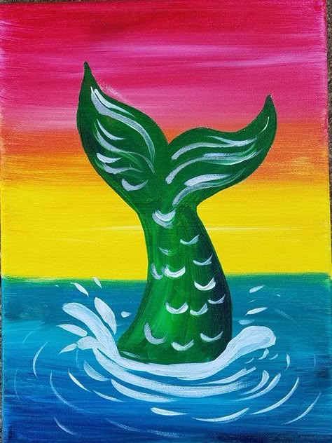 Kids Canvas Painting, Mermaid Canvas, Whimsical Art Paintings, Paint Parties, Mermaid Drawings, Canvas Painting Diy, Night Painting, Diy Canvas Art Painting, Mermaid Art