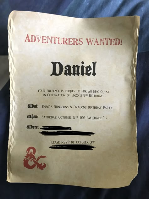 D&D birthday party invitation scrolls Dnd Party Invitations, Dungeons And Dragons Themed Party, Dungeon And Dragons Birthday Party Ideas, Dnd Birthday Party Ideas, Medieval Birthday Party, Dnd Birthday, Dungeons And Dragons Party, Dungeons And Dragons Birthday Party, Dnd Themed Party