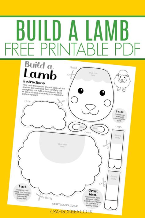 Build A Lamb Craft (FREE Printable) The Crippled Lamb Activities, Passover Lamb Craft, Lamb Template Free Printable, Easter Lamb Craft, Lamb Ornament Diy, Lamb Crafts, Lamb Template, Paper Activities, Sheep Craft