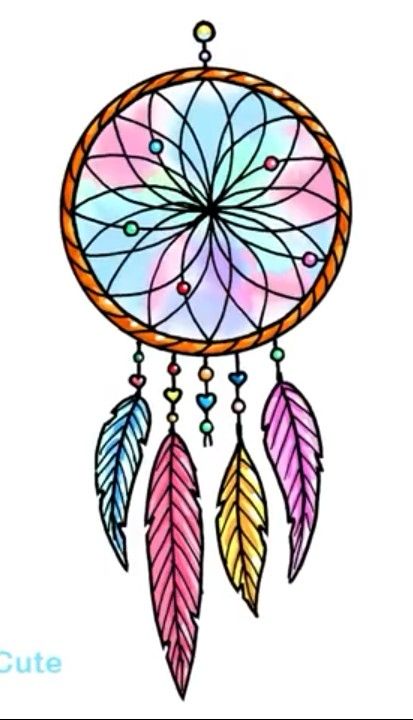 Easy Dream Catcher Drawing, How To Draw Dream Catcher, Dreamcatcher Drawing Easy, Drawings Of Dream Catchers, Dream Catcher Drawing Colorful, Draw Dream Catcher, Dream Catcher Easy, Dream Catcher Watercolor, Dream Catcher Sketch