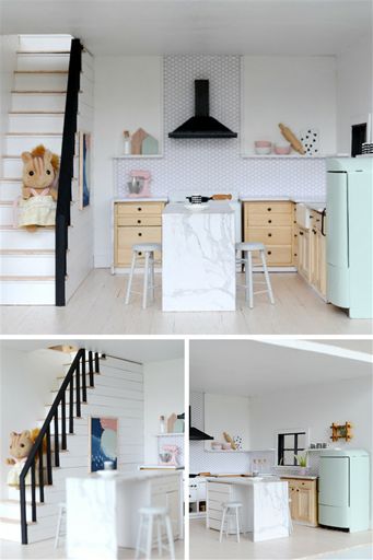 Scandinavian Dollhouse, Dollhouse Makeover, Miniature Home, Doll House Crafts, Dollhouse Miniatures Diy, Miniature Kitchen, Barbie Diy, Miniature Diy, House Remodel