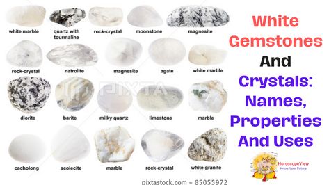 Stones That Are White: 33 White Gemstones And Crystals: Names, Properties And Uses White gems are favorite due to their stunning luminescence. In this complete manual, we've got compiled 36 of the maximum famous white gems. For every of the white gems, we've got compiled facts approximately its name, origins, pictures, bodily and metaphysical residences, thrilling data and more. White Gemstones, White Buffalo Turquoise, White Alabaster, Metamorphic Rocks, White Onyx, White Coral, White Agate, White Stone, White Opal