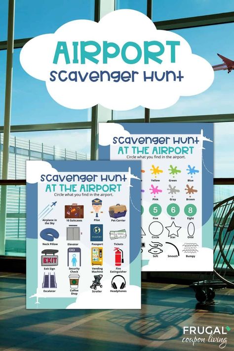 Want to pass time at the airport with kids using something easy and fun? Take a look at these creative airport activities including fun printable airport scavenger hunts for kids. Print this airport treasure hunt, take it on your trip, and turn your layover into a game. These airport boredom busters can be laminated and used over and over with every airport layover with the kids. Dowload, print and play. #FrugalCouponLiving Airport Scavenger Hunt, Airport Layover, Indoor Scavenger Hunt, Classroom Party Games, Airplane Activities, Summertime Crafts, Travel Printables, In The Airport, Family Party Games