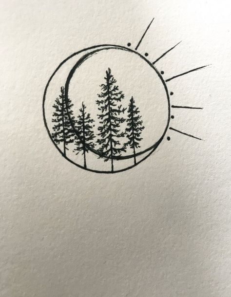 Into The Woods Tattoo, Fir Tree Tattoos, Wood Tattoo Ideas, Small Forest Tattoo, Out Of The Woods Tattoo, Woods Tattoos, Outdoor Tattoo Ideas, Simple Nature Tattoos, Small Tree Tattoo