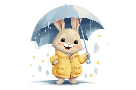 Animals With Umbrellas, Cute Umbrella Drawing, Raincoat Illustration, Illustration Rabbit, Umbrella Drawing, Rain Illustration, Umbrella Illustration, Window Mural, Window Illustration