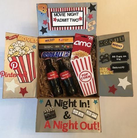 Family Movie Night Gift, Movie Basket Gift, Movie Night Basket, Movie Night Gift Basket, Movie Night Gift, Date Night Gifts, Anniversaire Diy, Movie Date, Diy Gift Baskets