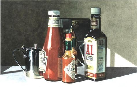 Sauces - Ralph Goings Ralph Goings, Roman Painting, American Realism, Still Life Artists, Still Life Photos, Food Painting, Realistic Paintings, Painting Still Life, Hyperrealism