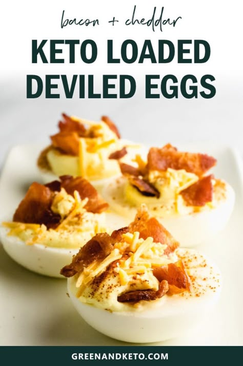 Loaded keto deviled eggs with bacon have a creamy sour cream filling, with cheddar cheese and bacon. They are the low-carb appetizer to bring to a holiday party! Bacon Deviled Eggs Recipe, Deviled Eggs With Bacon, Eggs With Bacon, Egg And Grapefruit Diet, Keto Deviled Eggs, Devilled Eggs Recipe Best, Bacon Deviled Eggs, Queso Cheddar, Boiled Egg Diet Plan