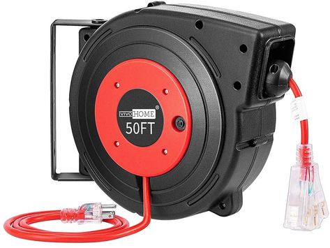 Amazon.com: VIVOHOME Heavy Duty 50 Feet Retractable Extension Cord Reel with Ceiling Wall Mount Swivel Bracket and LED Light Connector UL Certified : Electronics Extension Cord Reel, Extension Cord, Power Station, Cable Management, Electrical Supplies, Power Cord, Weather Resistant, Wall Mount, Heavy Duty