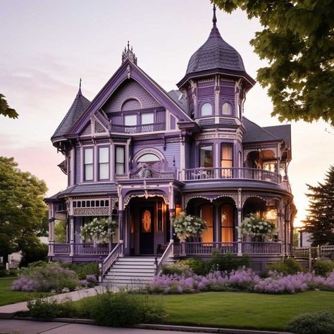 8+ Houses That Perfectly Showcase How to Use Purple on the Exterior • 333+ Images • [ArtFacade] Dark Purple Victorian House, Striped House Exterior, Colorful Victorian House Exterior, Purple Houses Exterior, Whimsigoth House Exterior, Purple Exterior House Colors, Witchy House Exterior, Victorian Gothic House Exterior, Witch House Exterior