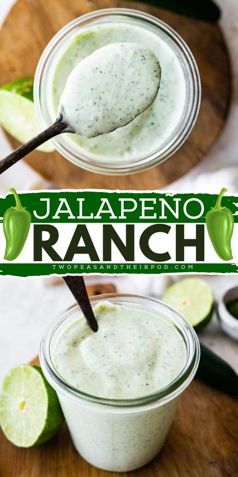 This homemade Jalapeño Ranch only takes 10 minutes to make. It’s made with plain Greek yogurt (or sour cream), jalapeño, cilantro, garlic, onion powder, dill, and fresh lime juice. Use as a dressing, sauce, or dip! Pork Spare Ribs Recipe, Jalapeño Ranch, Jalapeno Ranch Dressing, Cookie Cookbook, Slow Cooker Pasta, Ranch Recipe, Slow Cooker Desserts, Homecooked Meals, Yummy Dips