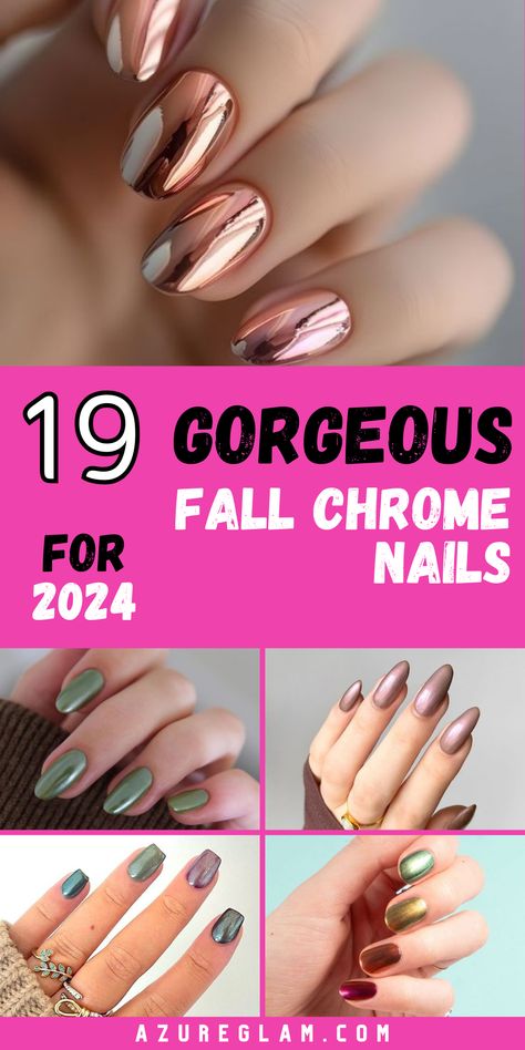 Discover the 19 top chrome nail designs for fall 2024, offering a range of elegant to bold styles. From stunning colors like orange, green, and red to intricate designs, these acrylic nails are perfect for any occasion. Whether you prefer short square nails or almond shapes, our collection has it all. Explore unique ideas that incorporate purple and brown hues, making your nails stand out this fall. September Nail Ideas Chrome, Summer To Fall Nails 2024, September Chrome Nails, Gel Nail Designs Fall 2024, Sept Nails Designs, Cooper Nails Design, Chrome Fall Nail Designs, Fall Crome Nails Designs, Fall Chrome Nail Designs