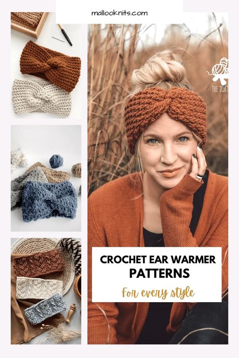 Meet 35 stylish crochet ear warmer patterns. From lace headbands for girls to chunky crochet ear warmers for winter, you're about to find your next project in this list. Free Crochet Headband Patterns, Headbands For Girls, Crochet Headband Patterns, Free Crochet Headband, Crochet Ear Warmer Free Pattern, Crochet Headwear, Crochet Ear Warmer Pattern, Easy Crochet Hat Patterns, Crochet Headband Pattern Free