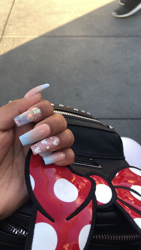 Short Coffin Disney Nails, Disney Nails Long Coffin, Florida Vacation Nails Summer, Disney Acrylic Nails Princesses, Summer Disney Nails Designs, Coffin Disney Nails, Disney Inspired Acrylic Nails, Disneyworld Nails Acrylics, Pink Disney Nails Acrylic