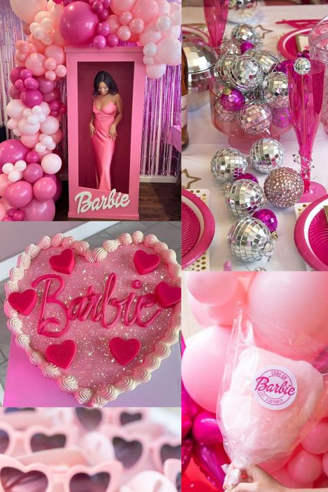 Barbie Birthday Ideas For Women, Barbie Women Party, Barbie Theme Party Adult, Barbie Birthday Party Woman, Pink Barbie 21st Birthday, Barbie Theme Hen Party, Barbie Party Playlist, Barbie Birthday For Adults, Barbie Theme Hen Do