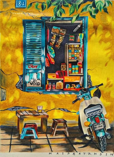 Kolkata Illustration Art, Bengali Art Paintings, Bengali Illustration Art, Bangladesh Drawing, Bangladesh Painting, Indian Street Art, Cultural Illustration, Indian Pop Art, Bangladesh Art