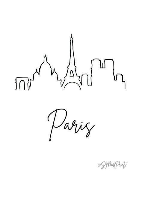 Drawing City, Paris Drawing, Skyline Drawing, Paris Tattoo, Paris Poster, French Poster, City Drawing, France Drawing, City Print