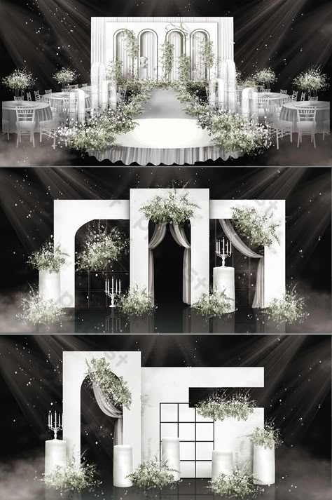 Modern Minimalist Wedding Decoration, Wedding 3d Design, White Decoration Wedding, White And Green Wedding Decor, Green And White Wedding Decor, Modern Minimalist Wedding Decor, Unique Wedding Decoration Ideas, Minimalist Wedding Decorations, Simple Wedding Decoration