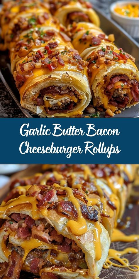 Things To Make With Burger Ground Beef, Easy Dinner Beef Ground, Cheese Burger Wraps Ground Beef, Dinner Ideas Wraps, Bacon For Dinner Meals, Bacon Cheeseburger Eggrolls Recipe, Garlic Butter Cheeseburger Rollups, Wacky Wednesday Dinner Ideas, Beef Family Dinner Ideas