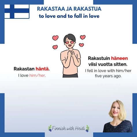 #finnishwithheidi #finnishonline #onlinelearning #learnfinnish #speakfinnish #finnishvocabulary #finnishwords #finnishvacation #movetofinland #finnish #finnishforforeigners #finnishverbs #rakastaajarakastua #finnishlanguage #finnishlife #finnland #finnishculture #finnois #languefinnoise #edutok #finnischlernen #opisuomea #kursusbahasafinlandia #cursodelínguafinlandesa #suomenkieli #suomi #finlandes #fines #linguafinlandesa #learnfinnishonline Learn Finnish, Finnish Language, Finnish Words, Happy Students, Travel Around Europe, Online Lessons, Falling In Love With Him, English Literature, English Study