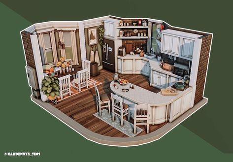 Sims Small Family Home Layout, Kitchen Inspo Sims 4, Sims 4 Family Kitchen Ideas, Breakfast Nook Sims 4, Sims 4 Room Ideas Kitchens, Sims 4 Family Kitchen, Sims 4 Small Kitchen, Sims 4 Cozy Kitchen, Sims 4 Breakfast Nook