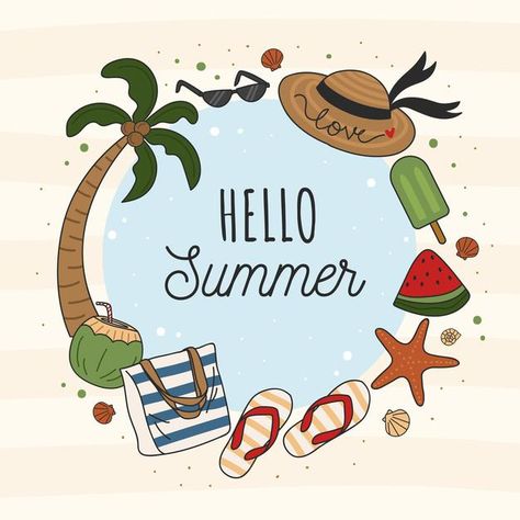 Drawing For Summer Vacation, Happy Summer Vacation Images, Summer Posters Ideas, Summer Vacation Drawing Ideas, Summer Vacation Drawing, Summer Illustration Art, Summer Vacation Pictures, Happy Summer Holidays, Summer Frame