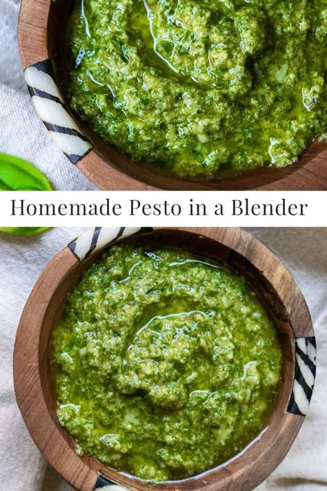 Making Homemade Pesto in a Blender is an easy way to enjoy this summery sauce without having to use a food processor. #EasyPestoRecipe #EasyRecipe #PestoRecipe #DinnerIdeas Homemade Pesto Recipe, Homemade Pesto Sauce, Basil Pesto Recipes, Pantry Recipes, Night Recipes, How To Make Pesto, Tomato Pesto, Homemade Pesto, Pesto Recipe