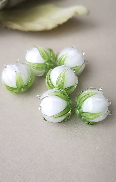 Lampwork Glass Beads Jewelry, May Birth Flower, Lampwork Bead Necklace, Lampwork Bead Earrings, Lampwork Bead Jewelry, Lampwork Jewelry, Making Glass, Glass Lampwork, Glass Beads Jewelry