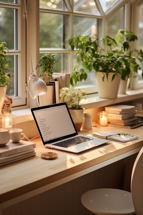 Chic Office Space, Writers Desk, Small Computer Desk, Cozy Desk, Desk Setups, Cozy Home Office, Small Computer, Coastal Modern, Workspace Inspiration