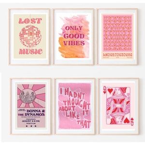 Set of 6 Pink Print Gallery Wall Digital Art Download Boho - Etsy Australia Aesthetic Decor Diy, Pink Aesthetic Collage, Rental Friendly, Dekor Diy, Baby Pink Aesthetic, Pink Home Decor, Funky Design, Pink Wall, Aesthetic Wall