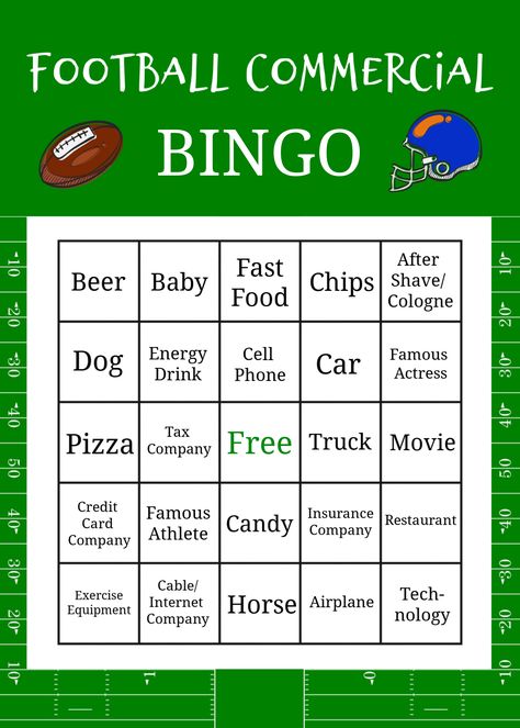 Superbowl Commercial Bingo, Super Bowl Bingo, Superbowl Party Games, Superbowl Party Decorations, Restaurant Card, Superbowl Game, Famous Drinks, Cable Workout, Super Bowl Commercials